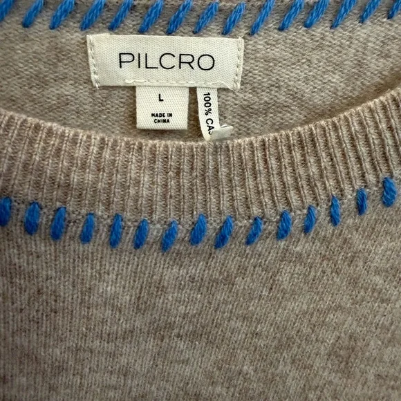 NWT new large Anthropologie pilcro Alani whipstitch cropped cashmere sweater tan - Picture 7 of 17